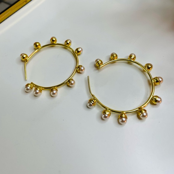 Glimmering Gold Harmony White Pearl Earrings for Timeless Beauty Form NYC - Picture 5 of 6